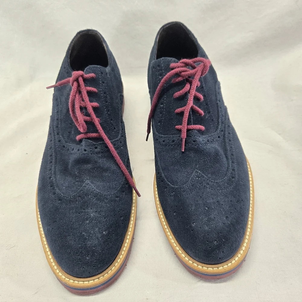 To Boot Men's Size 9 Navy Blue Suede Oxfords with Burgundy Laces